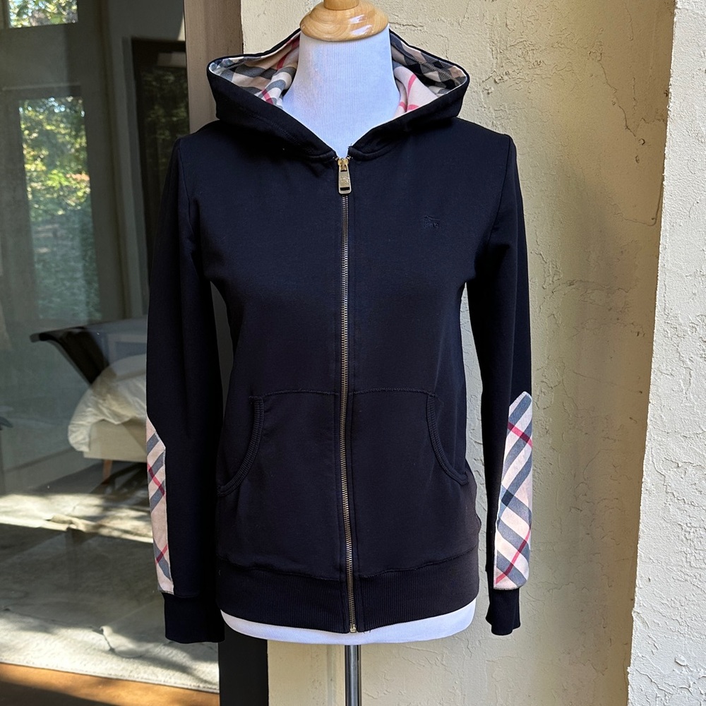 Burberry Check Trim Cotton Zip Hoodie